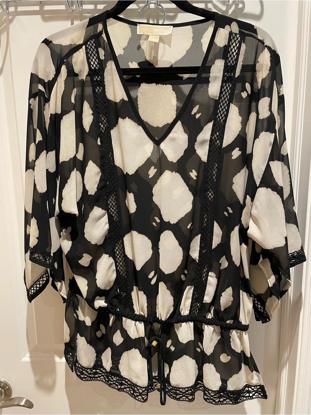 Michael Kors Black and White Sheer V-Neck Tunic